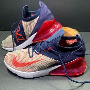 Nike Womens Air Max 270 Flyknit Sneakers Blue Red Shoe Size 8